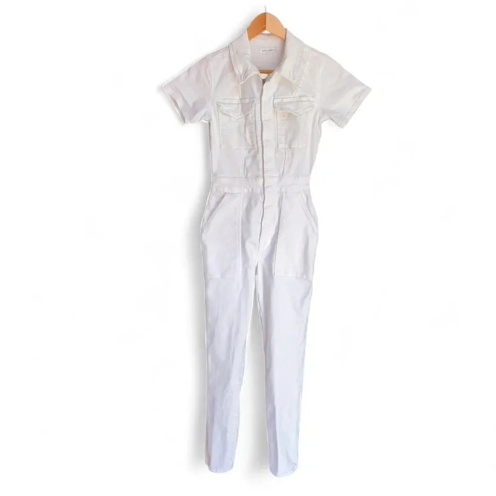 Good American Fit For Success White Denim Jumpsuit Size 0